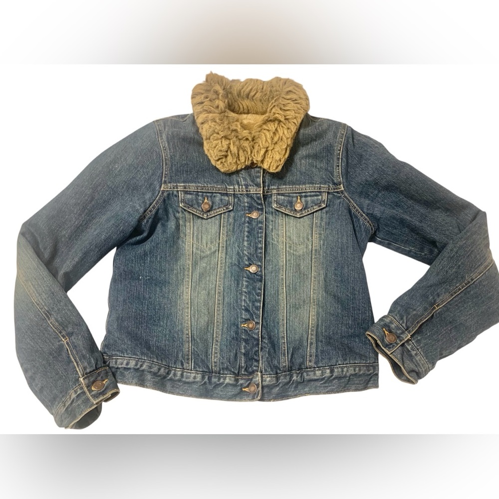 Vintage Abercrombie & Fitch Sherpa Fur Lined Denim Jacket Size L 90s Y2K *READ*